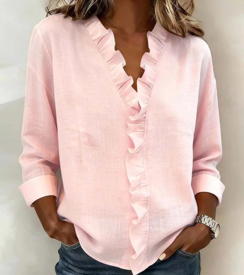 Aletta | Blusa con volant, scollo a v e maniche lunghe