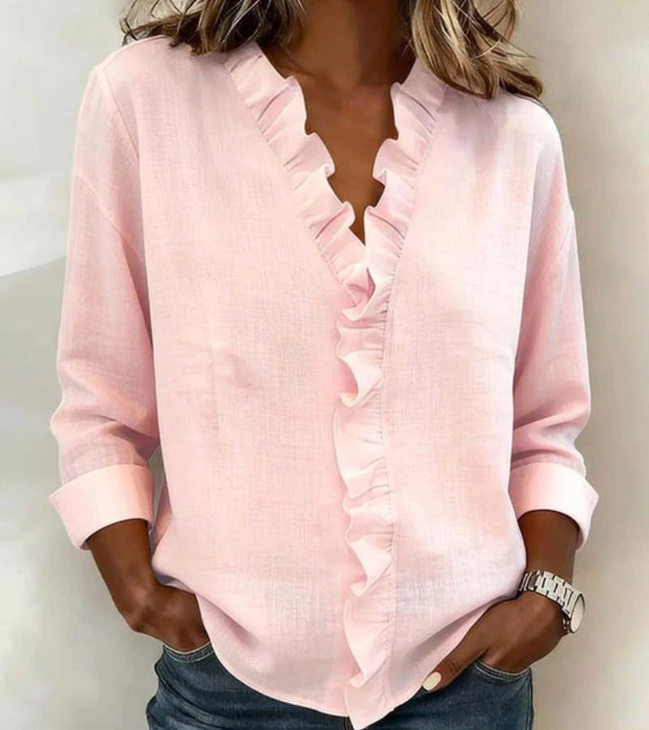 Aletta | Blusa con volant, scollo a v e maniche lunghe