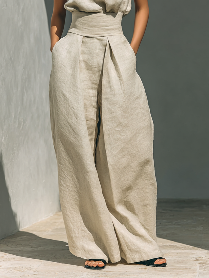 Maria | Completo di canotta e pantaloni larghi in cotone e lino minimalista per donna