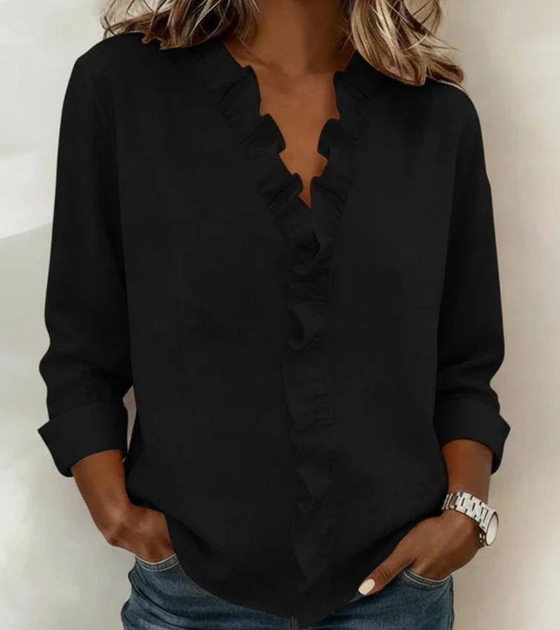 Aletta | Blusa con volant, scollo a v e maniche lunghe
