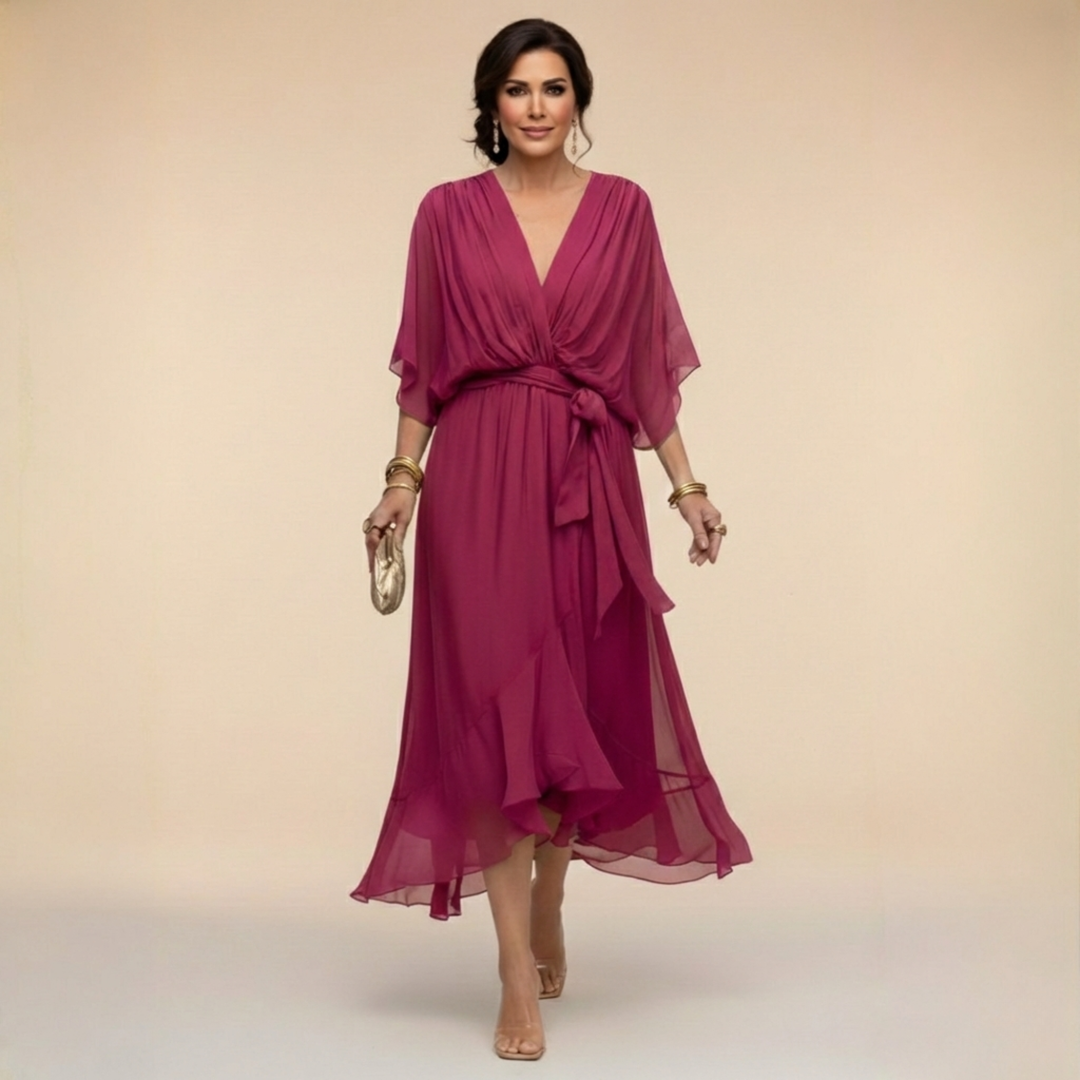 MARTA™ | ABITO IN CHIFFON CON SCOLLO A V