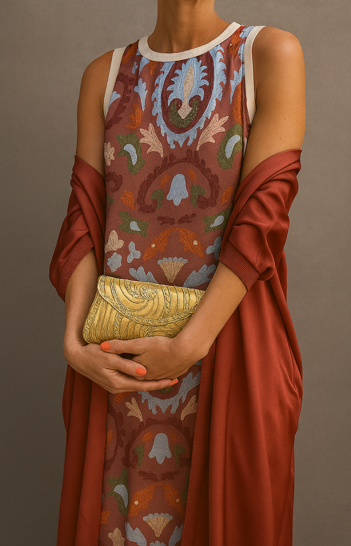 Corvalisse | Elegante maxi dress con stole coordinato