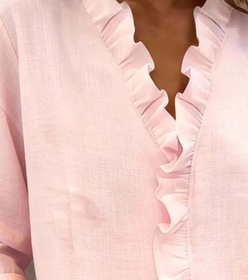 Aletta | Blusa con volant, scollo a v e maniche lunghe