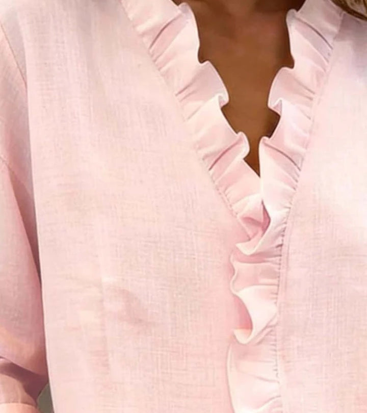 Aletta | Blusa con volant, scollo a v e maniche lunghe