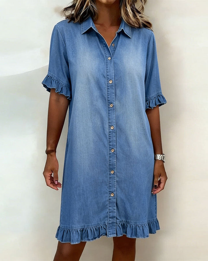 Isis® | Abito in Denim Confortevole con Pieghe Flattering