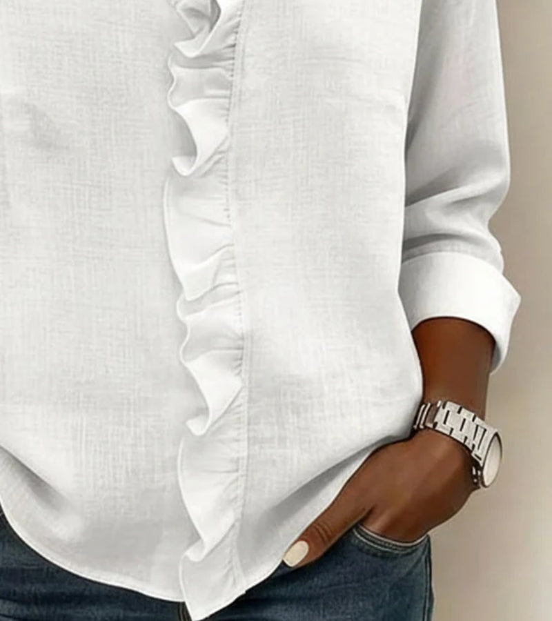 Aletta | Blusa con volant, scollo a v e maniche lunghe