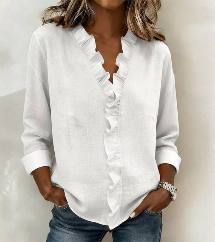 Aletta | Blusa con volant, scollo a v e maniche lunghe