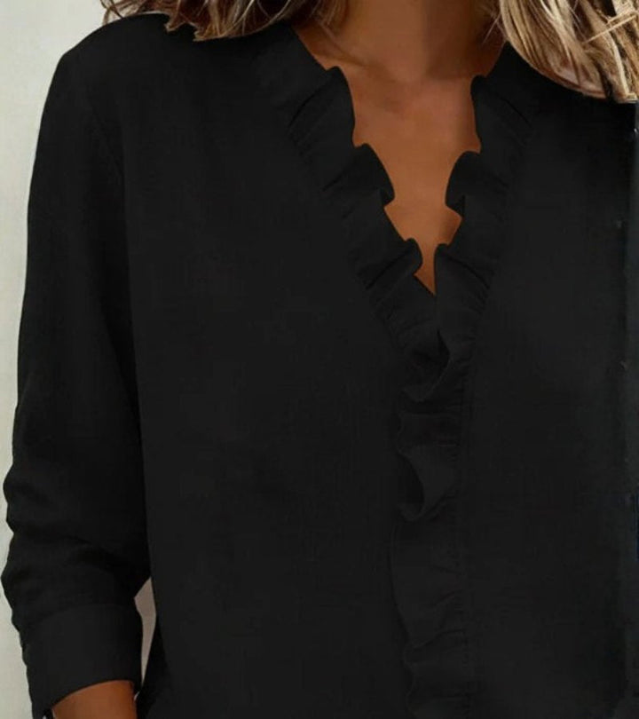 Aletta | Blusa con volant, scollo a v e maniche lunghe