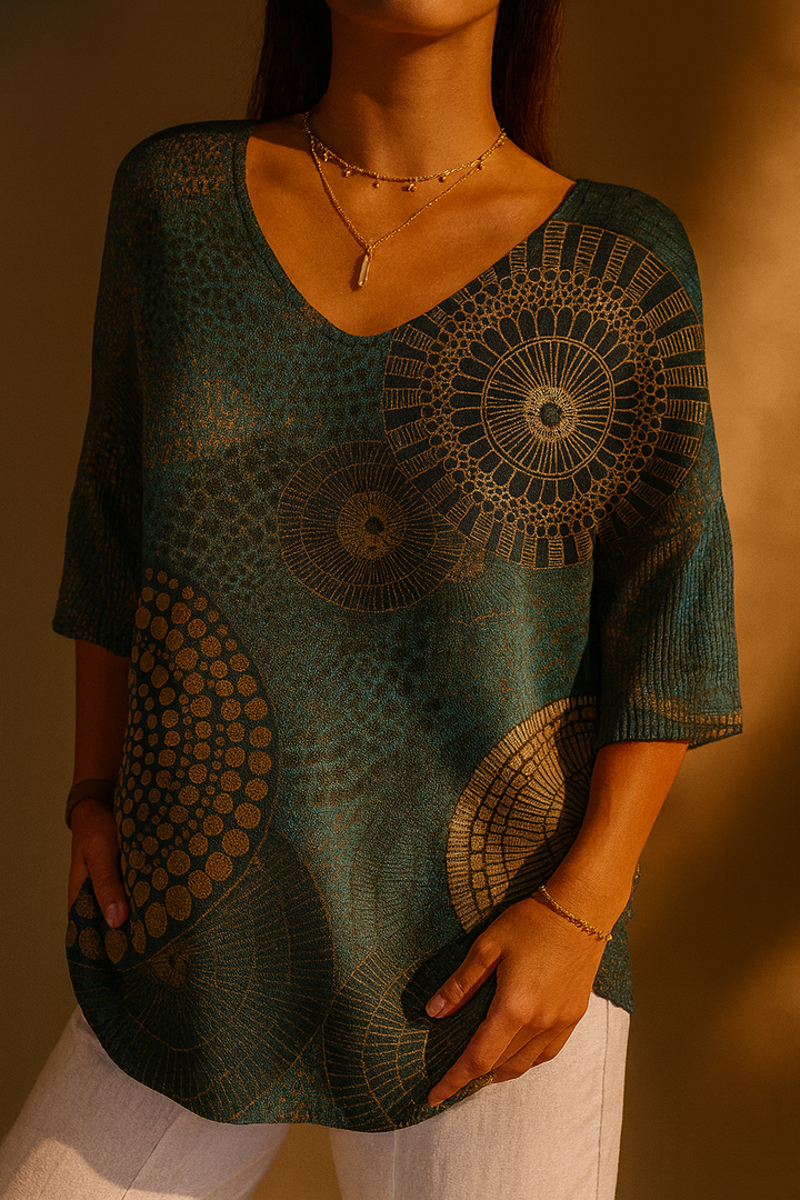 Maglione Casual in Maglia Astratta Geometrica Vintage per Donna