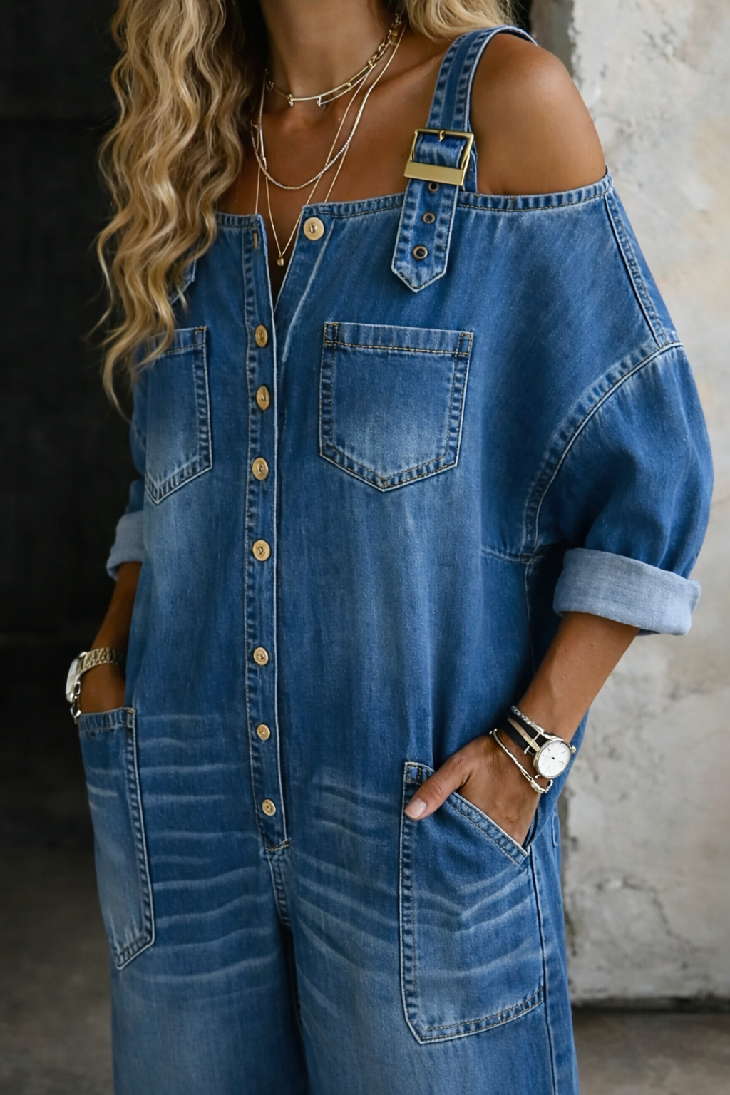 Sofía | Mono in denim con spalle scoperte