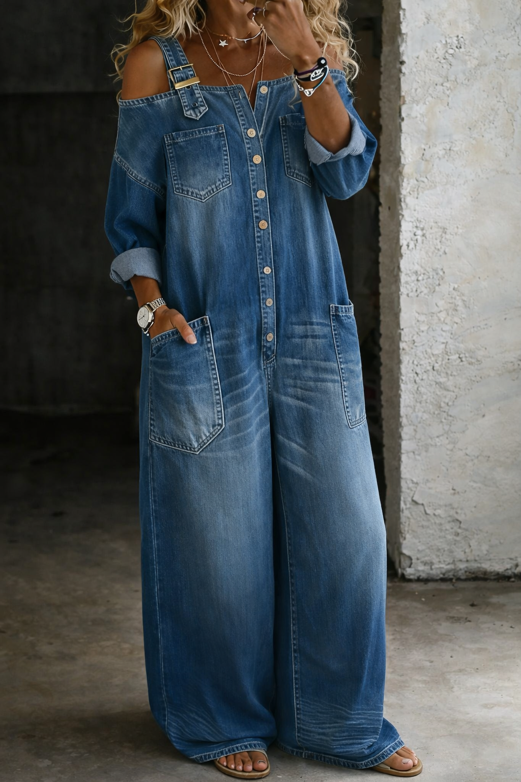 Sofía | Mono in denim con spalle scoperte