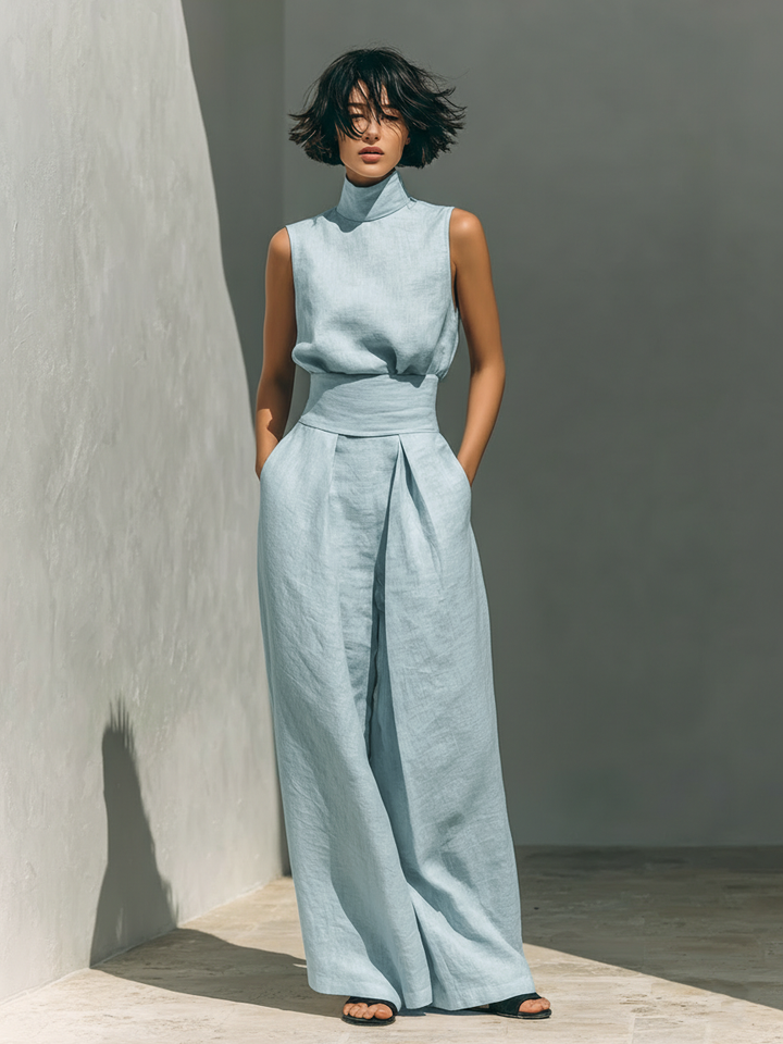 Maria | Completo di canotta e pantaloni larghi in cotone e lino minimalista per donna