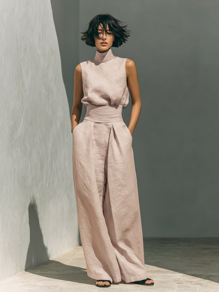 Maria | Completo di canotta e pantaloni larghi in cotone e lino minimalista per donna