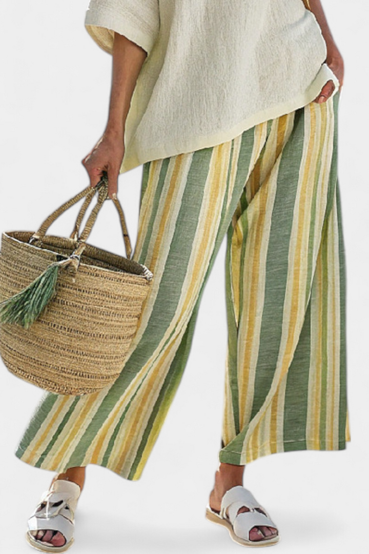 Caterina – top sofisticato e pantaloni in lino a righe
