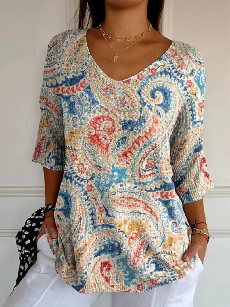 Maglione Casual Vintage Etnico con Stampa Floreale per Donna