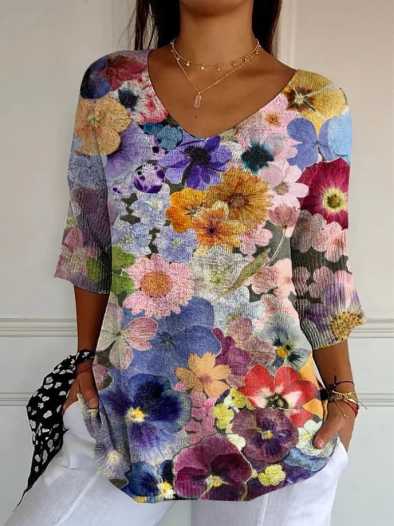 Pullover in Maglia Vintage Femminile con Stampa Floreale Incantevole