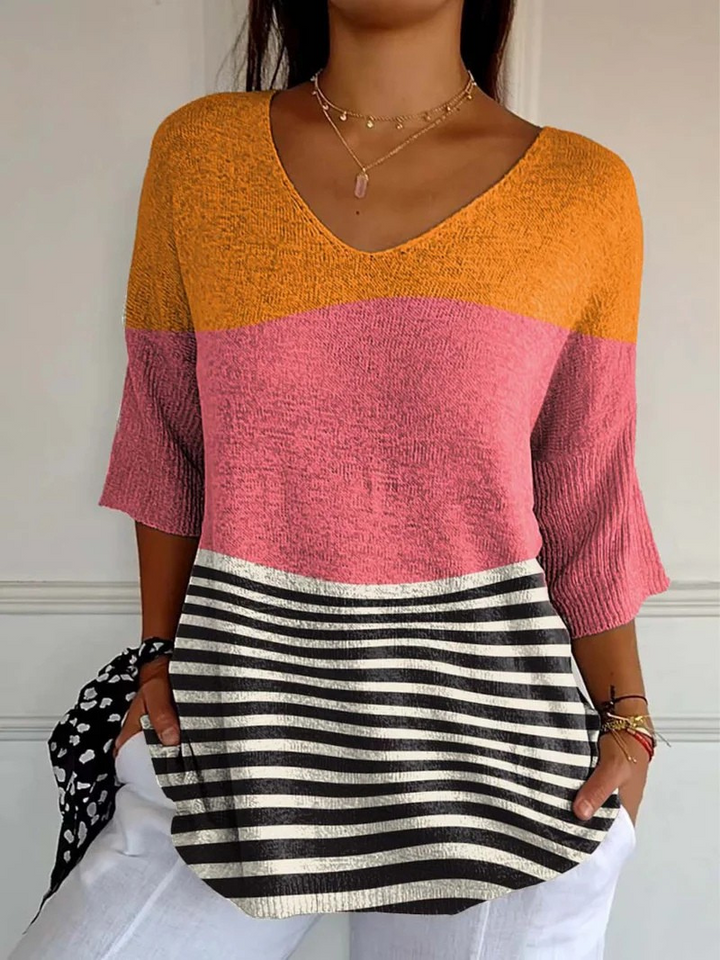 Maglione Casual con Stampa Artistica a Linee Astratte per Donna