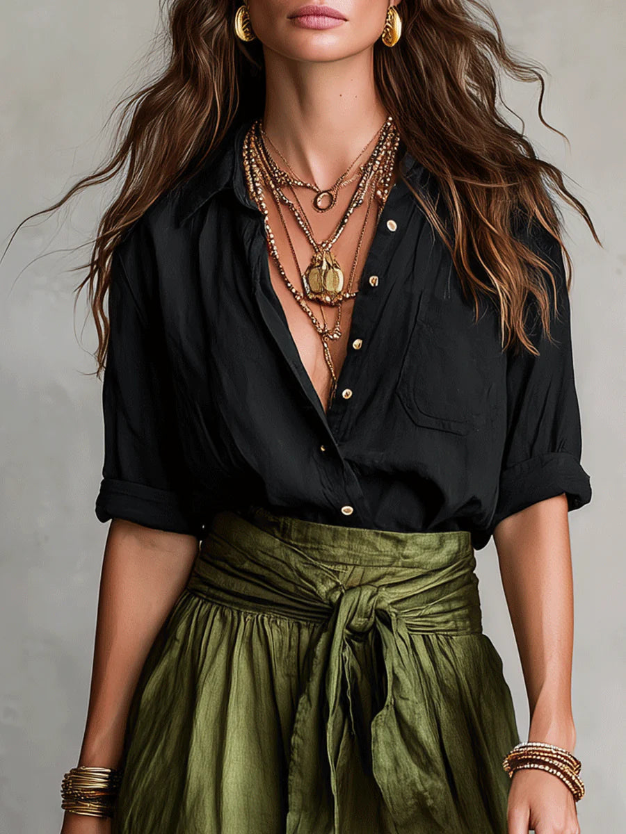 Léa | Completo elegante fluido con gonna lunga e top leggero