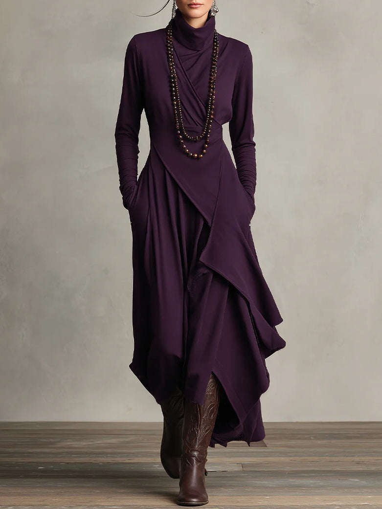 Aurelia · Vestito maxi plissettato asimmetrico con colletto alto