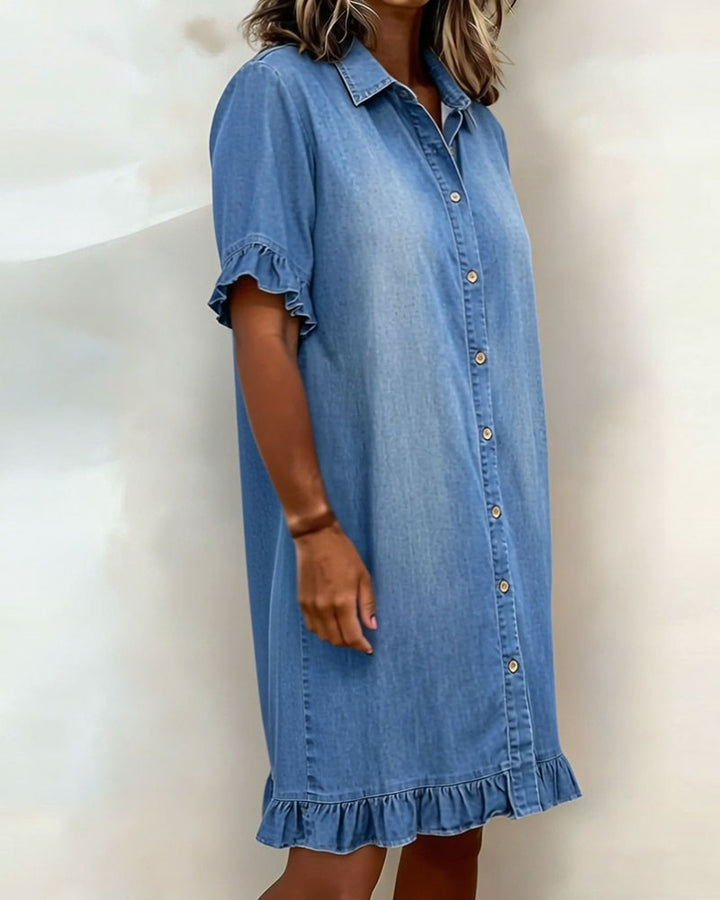 Isis® | Abito in Denim Confortevole con Pieghe Flattering
