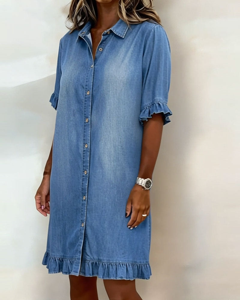 Isis® | Abito in Denim Confortevole con Pieghe Flattering